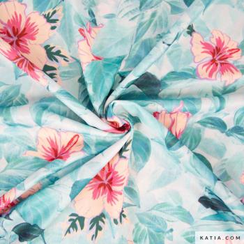 Preview: Sportstoff mit tropischem Hibiskusmuster